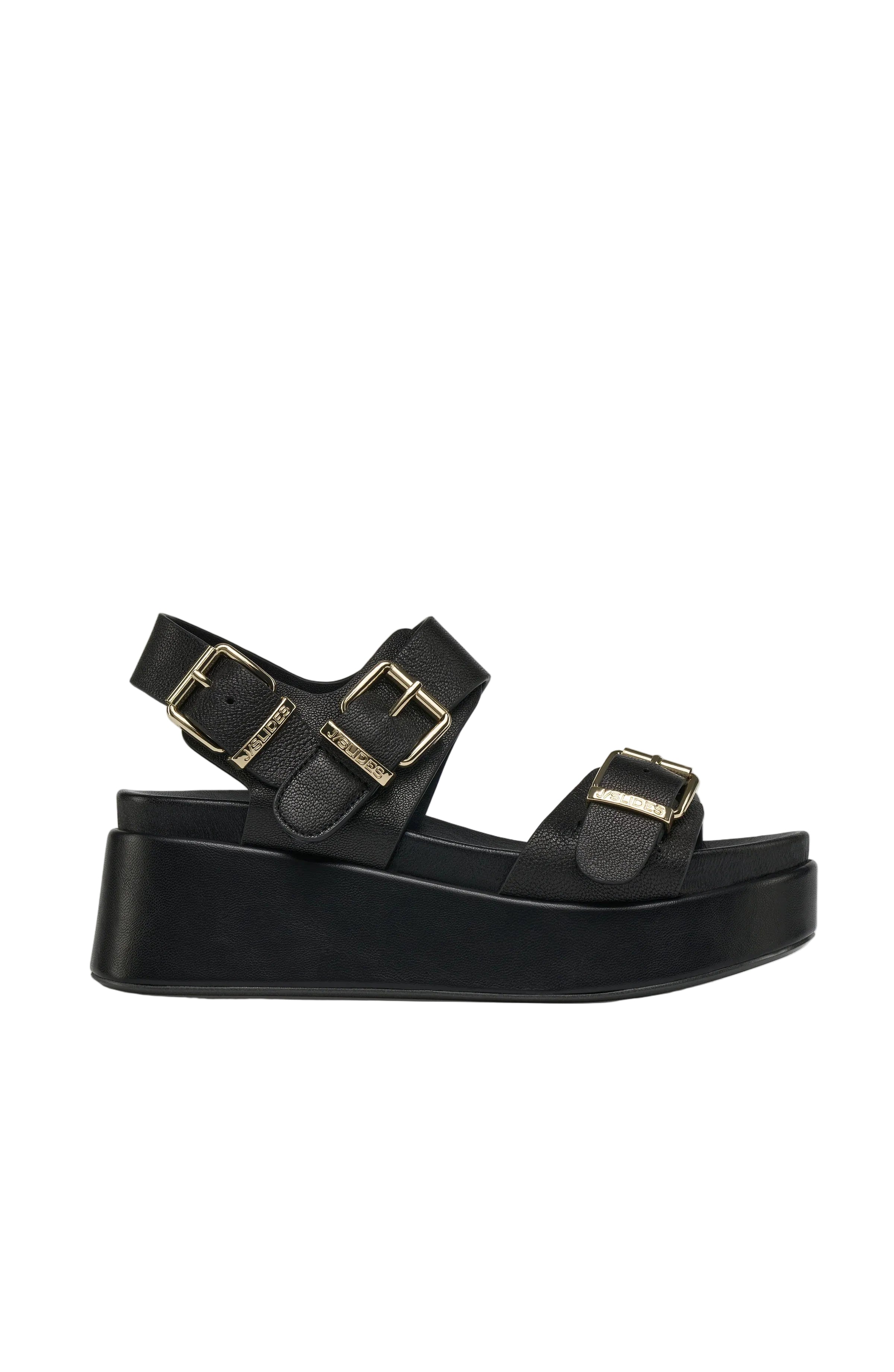 J Slides Black Patent Leather Brooke Wedge