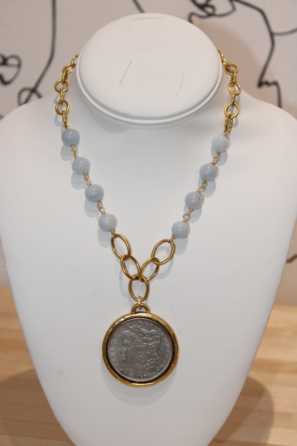 Coast 2 Coast Large Light Blue Coin Necklace
